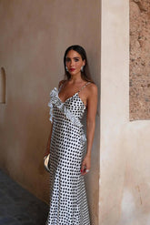 Puantiyeli Askılı Maxi Elbise Zalle